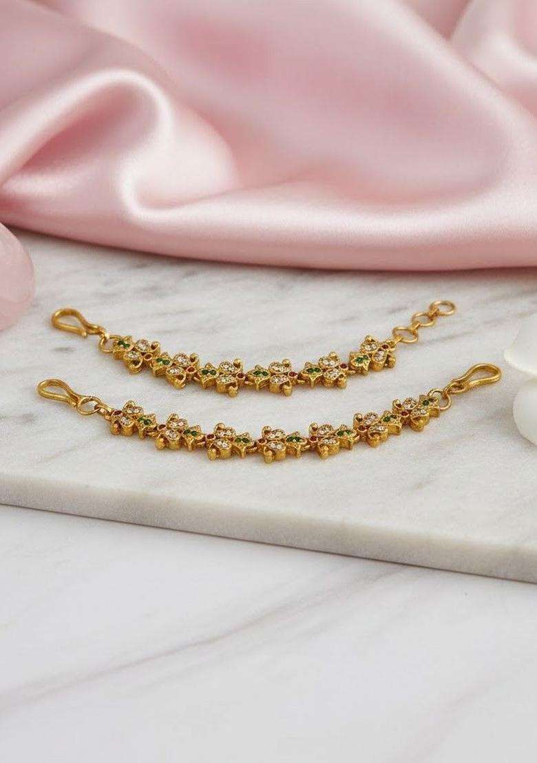Gold-Plated Floral Earrings with CZ Stone for Women | Traditional Temple Jewellery for Wedding & Festive Wear | Gift for Her - Indya