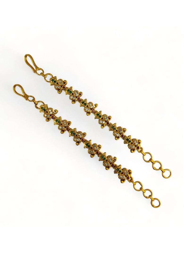 Gold-Plated Floral Earrings with CZ Stone for Women | Traditional Temple Jewellery for Wedding & Festive Wear | Gift for Her - Indya