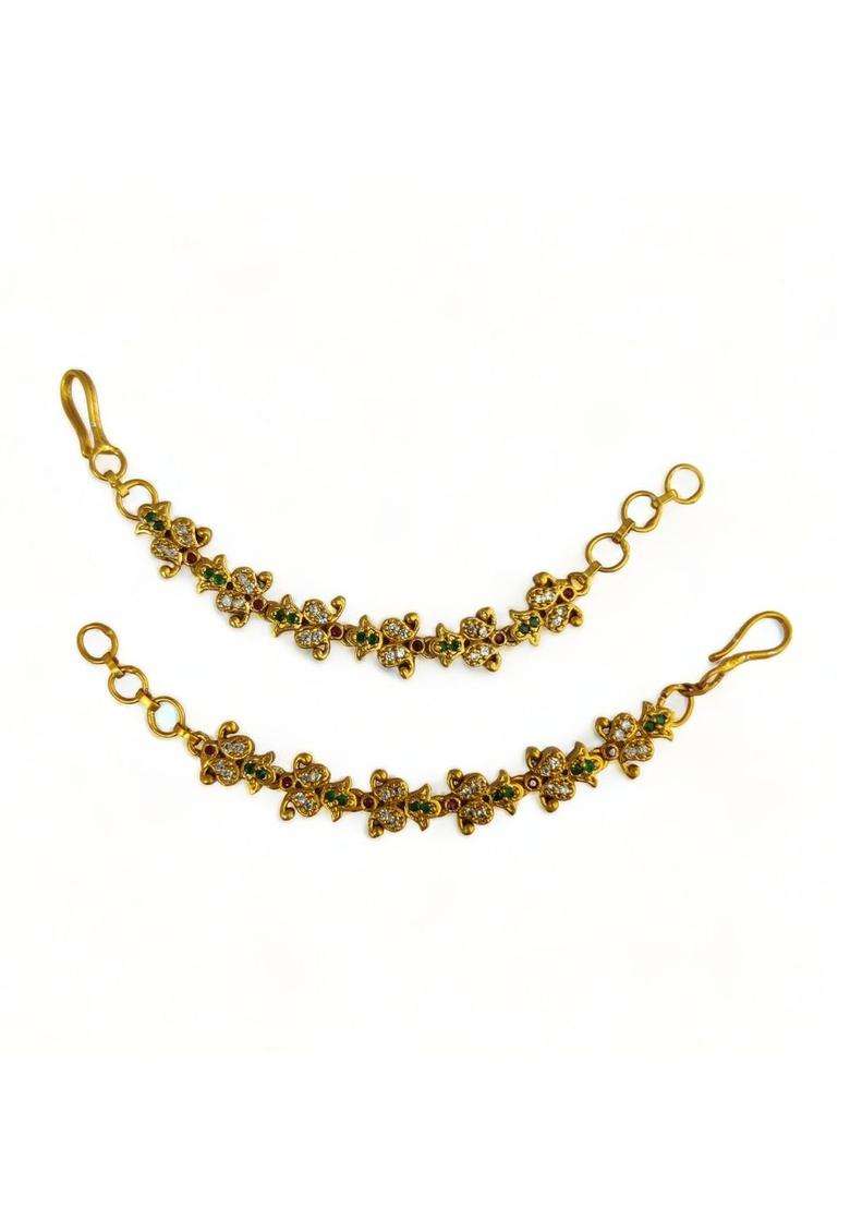 Gold-Plated Floral Earrings with CZ Stone for Women | Traditional Temple Jewellery for Wedding & Festive Wear | Gift for Her - Indya