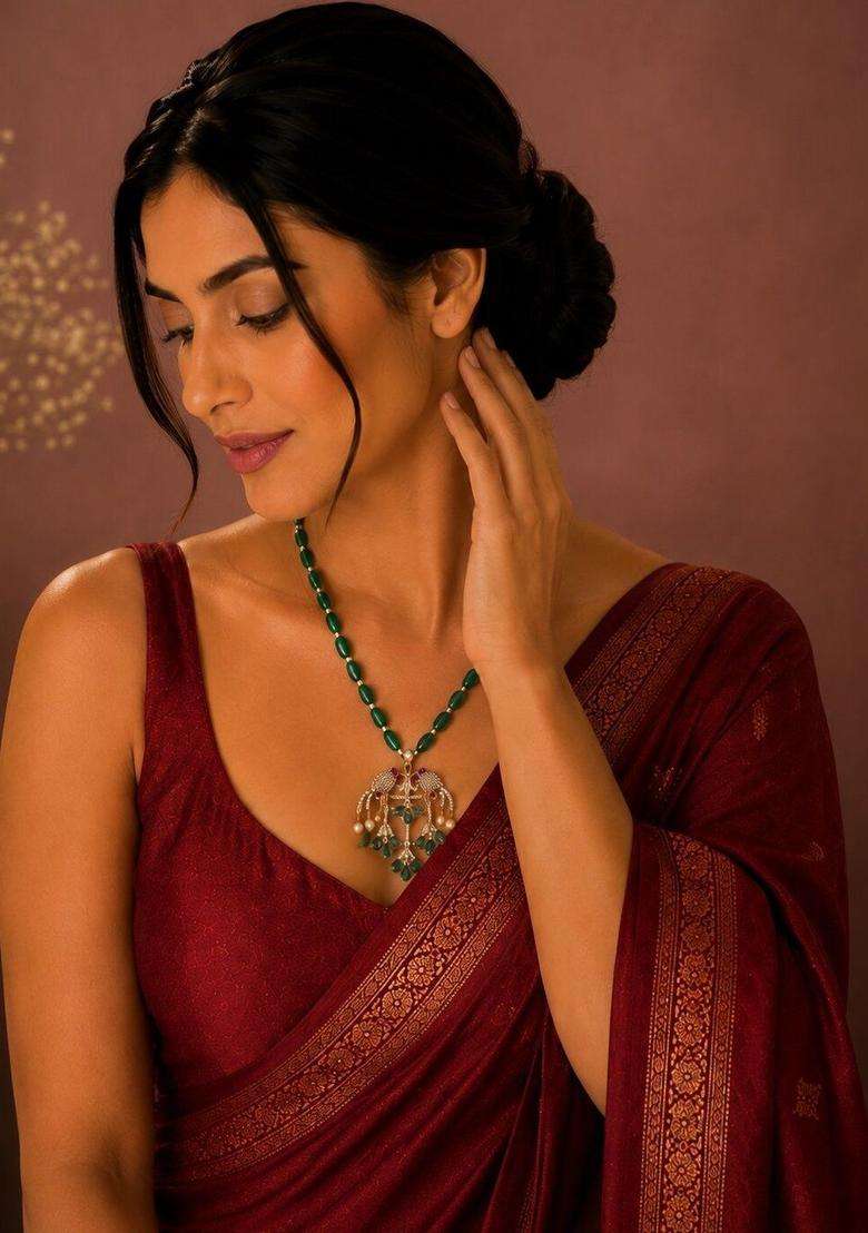 Brass Gold-Plated Temple Necklace with CZ Stone for Women | Traditional Temple Jewellery for Wedding & Festive Wear | Gift for Her - Indya