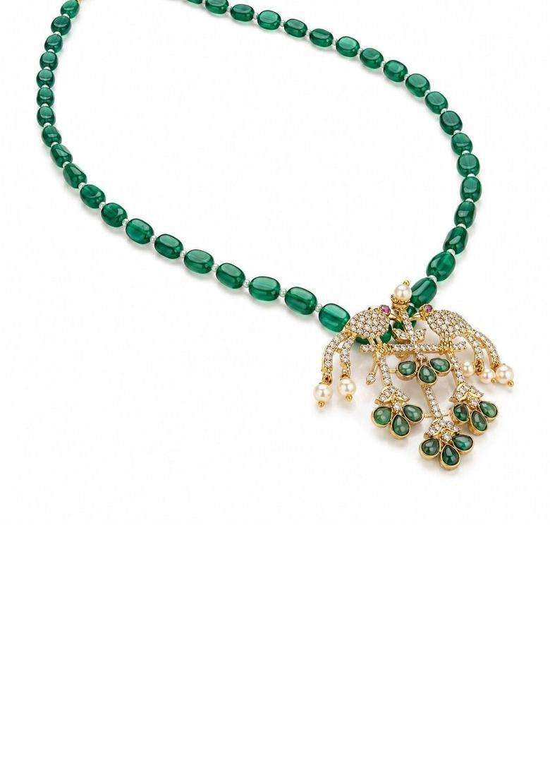 Brass Gold-Plated Temple Necklace with CZ Stone for Women | Traditional Temple Jewellery for Wedding & Festive Wear | Gift for Her - Indya