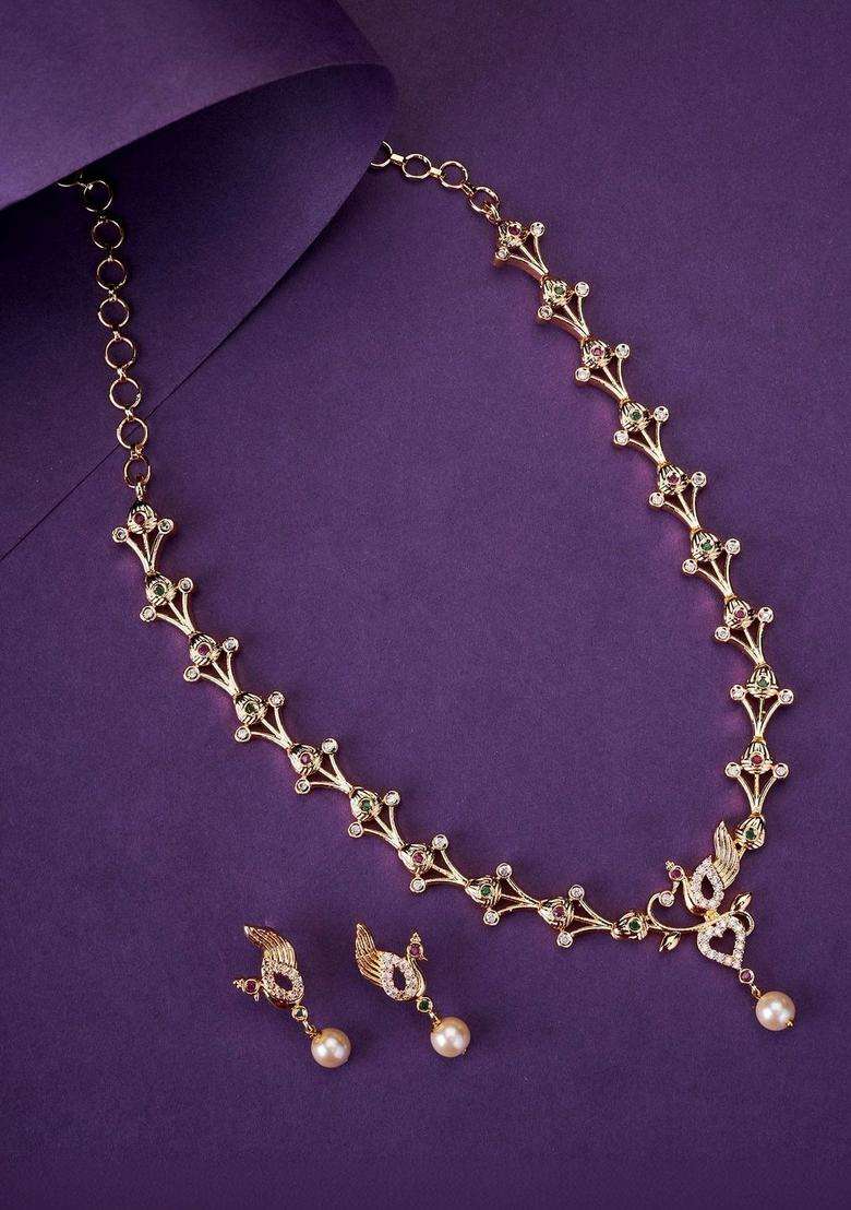 Brass Gold-Plated Temple Necklace with CZ Stone for Women | Traditional Temple Jewellery for Wedding & Festive Wear | Gift for Her - Indya