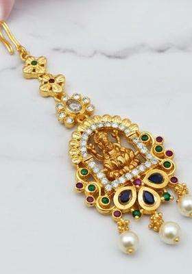 Gold-Plated American Diamond Studded Maang Tikka Head Jewellery for Women | Traditional Temple Jewellery for Wedding & Festive Wear | Gift for Her