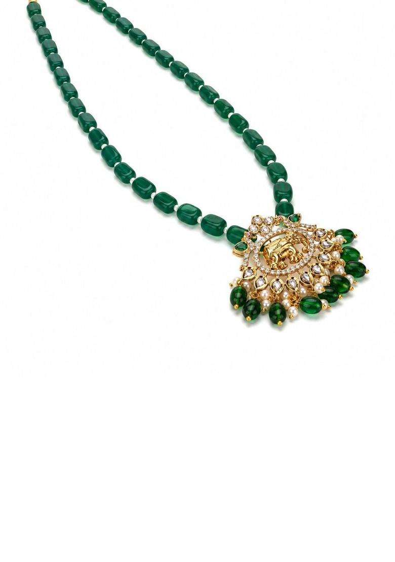 Gold-Plated Temple Cubic Zirconia Necklace and Earrings for Women | Traditional Temple Jewellery for Wedding & Festive Wear | Gift for Her - Indya