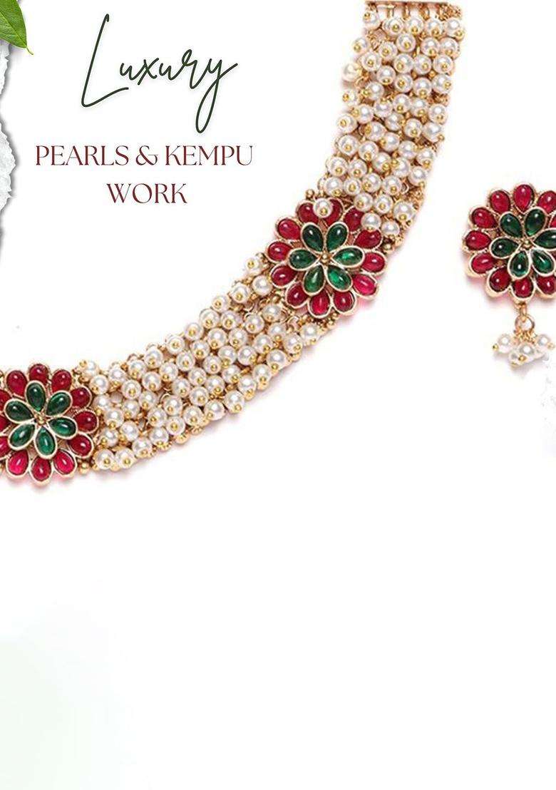 Gold-Plated Kundan-Studded & Beaded Jewellery Set with Pearl for Women | Traditional Temple Jewellery for Wedding & Festive Wear | Gift for Her - Indya