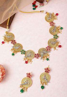 Gold-Plated Kundan-Studded & Pearls Beaded Jewellery Set for Women | Traditional Temple Jewellery for Wedding & Festive Wear | Gift for Her