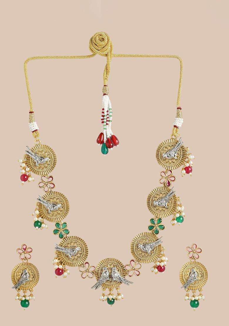 Gold-Plated Kundan-Studded & Pearls Beaded Jewellery Set for Women | Traditional Temple Jewellery for Wedding & Festive Wear | Gift for Her - Indya