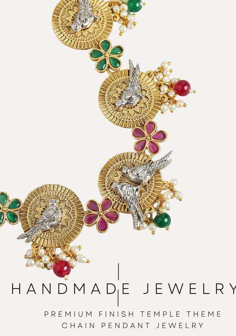 Gold-Plated Kundan-Studded & Pearls Beaded Jewellery Set for Women | Traditional Temple Jewellery for Wedding & Festive Wear | Gift for Her - Indya