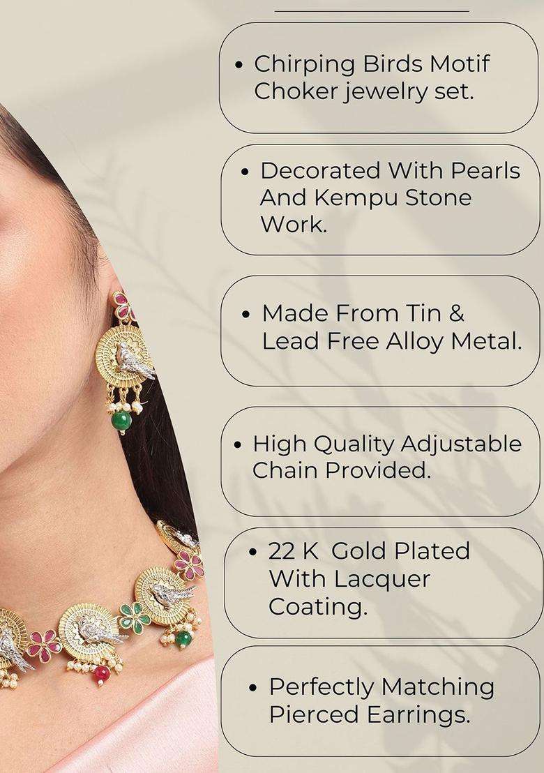 Gold-Plated Kundan-Studded & Pearls Beaded Jewellery Set for Women | Traditional Temple Jewellery for Wedding & Festive Wear | Gift for Her - Indya