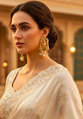 Gold-Plated Stones Studded and Beaded Geometric Shaped Temple Drop Earrings for Women | Traditional Temple Jewellery for Wedding & Festive Wear | Gift for Her