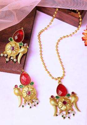 Gold-Plated Kundan-Studded & Beaded Jewellery Set for Women | Traditional Temple Jewellery for Wedding & Festive Wear | Gift for Her