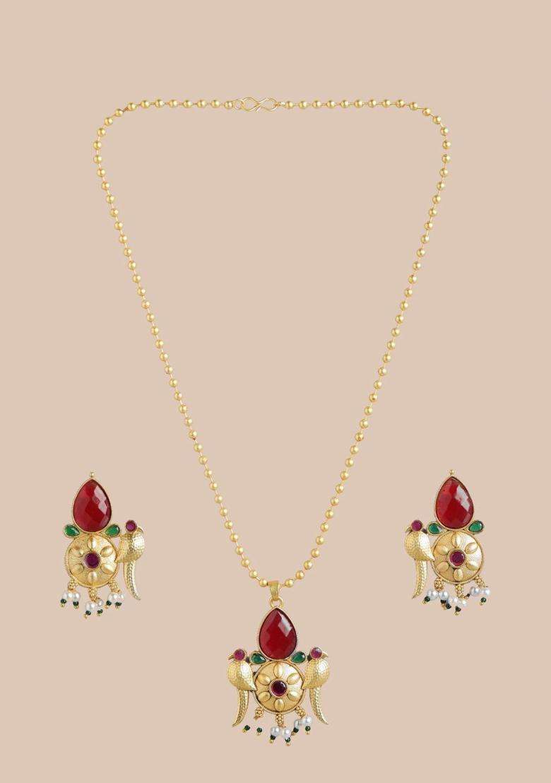 Gold-Plated Kundan-Studded & Beaded Jewellery Set for Women | Traditional Temple Jewellery for Wedding & Festive Wear | Gift for Her - Indya