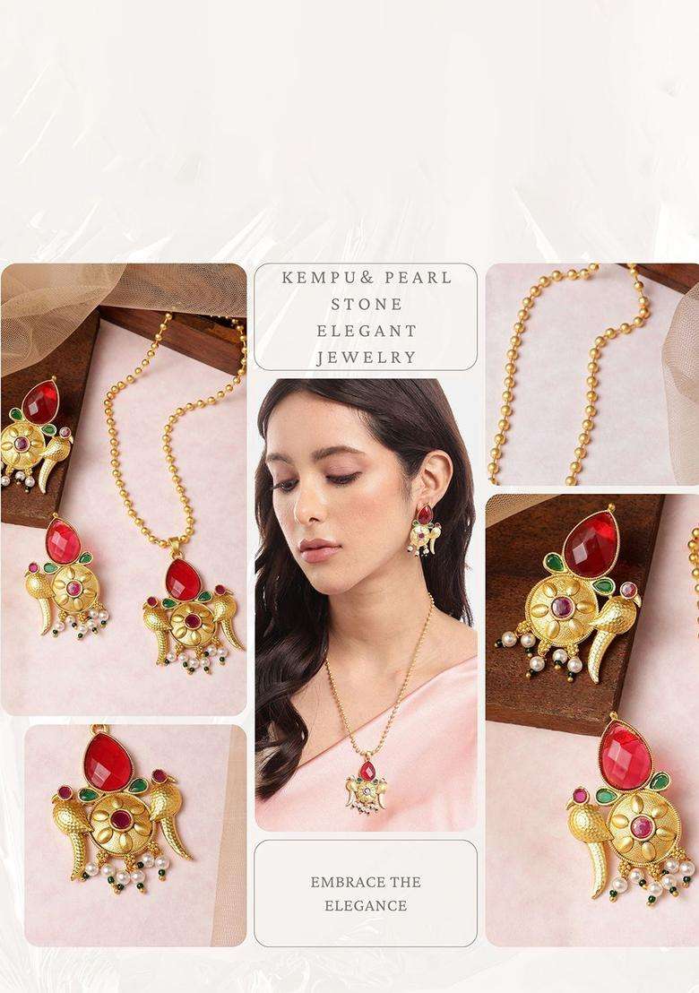 Gold-Plated Kundan-Studded & Beaded Jewellery Set for Women | Traditional Temple Jewellery for Wedding & Festive Wear | Gift for Her - Indya