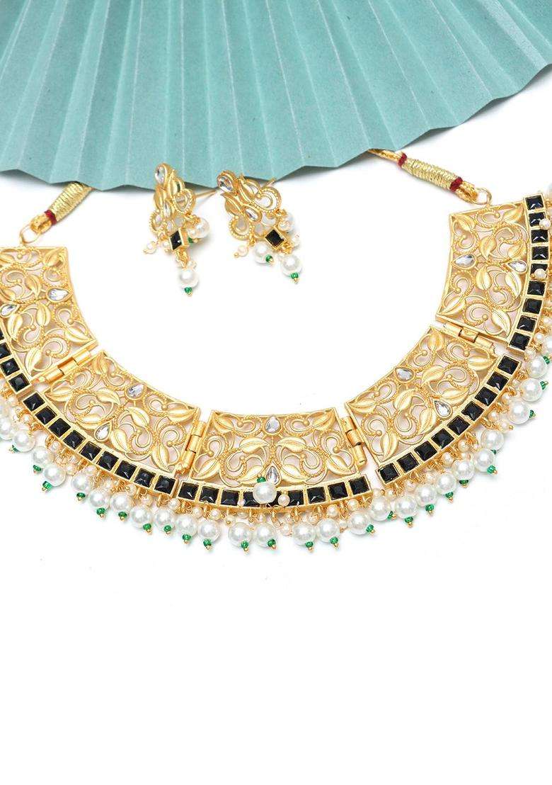 Gold-Plated Kundan Studded Jewellery Set for Women | Traditional Temple Jewellery for Wedding & Festive Wear | Gift for Her - Indya