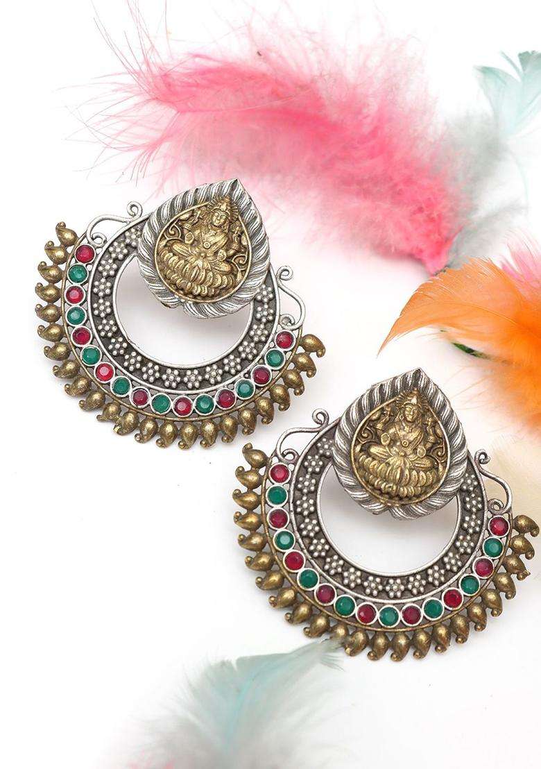 Silver-Plated Classic Temple Chandbali Earrings for Women | Traditional Temple Jewellery for Wedding & Festive Wear | Gift for Her - Indya
