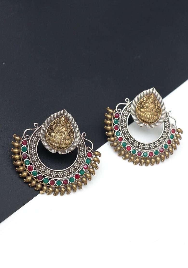 Silver-Plated Classic Temple Chandbali Earrings for Women | Traditional Temple Jewellery for Wedding & Festive Wear | Gift for Her - Indya