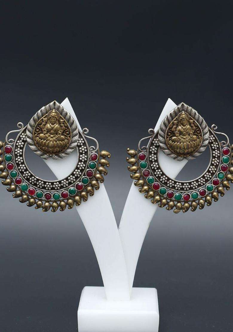Silver-Plated Classic Temple Chandbali Earrings for Women | Traditional Temple Jewellery for Wedding & Festive Wear | Gift for Her - Indya