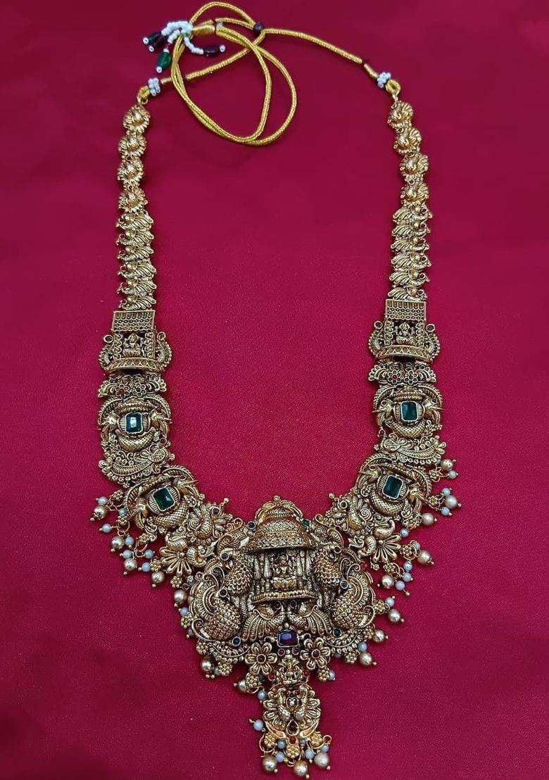 Set of 2 Gold-Plated Stone-Studded Necklace with Earrings for Women | Traditional Temple Jewellery for Wedding & Festive Wear | Gift for Her - Indya