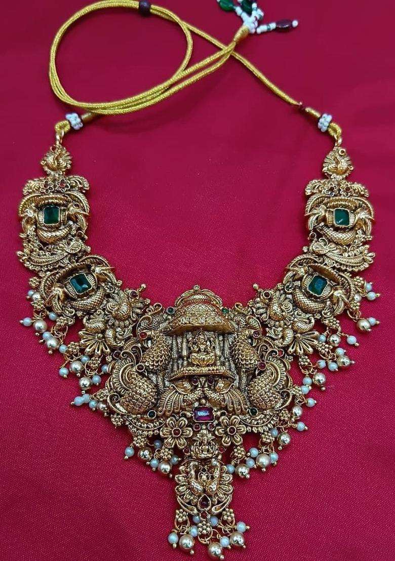 Set of 2 Gold-Plated Stone-Studded Necklace with Earrings for Women | Traditional Temple Jewellery for Wedding & Festive Wear | Gift for Her - Indya