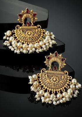 Gold-Plated Classic Pearl Studded Chandbalis for Women | Traditional Temple Jewellery for Wedding & Festive Wear | Gift for Her
