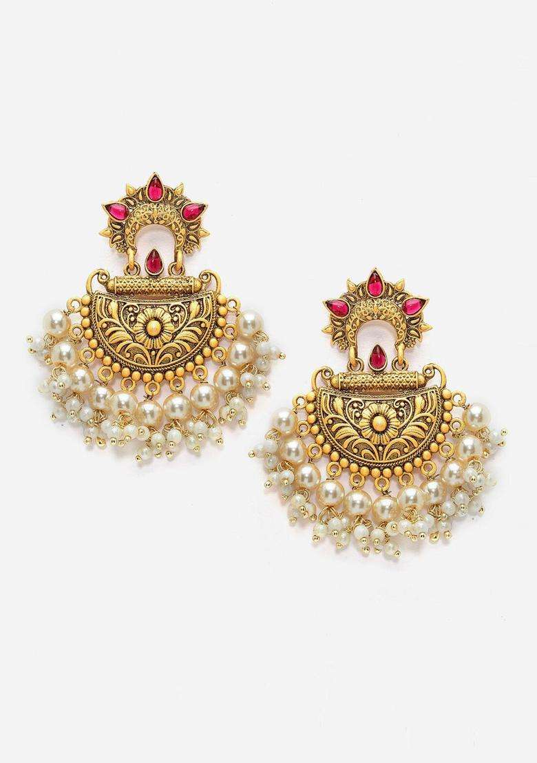 Gold-Plated Classic Pearl Studded Chandbalis for Women | Traditional Temple Jewellery for Wedding & Festive Wear | Gift for Her - Indya