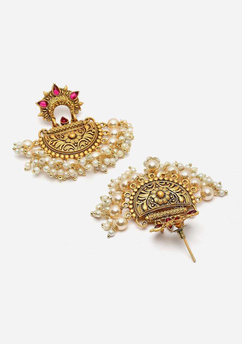 Gold-Plated Classic Pearl Studded Chandbalis for Women | Traditional Temple Jewellery for Wedding & Festive Wear | Gift for Her - Indya