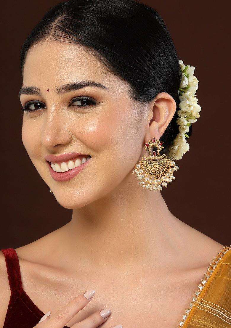 Gold-Plated Classic Pearl Studded Chandbalis for Women | Traditional Temple Jewellery for Wedding & Festive Wear | Gift for Her - Indya