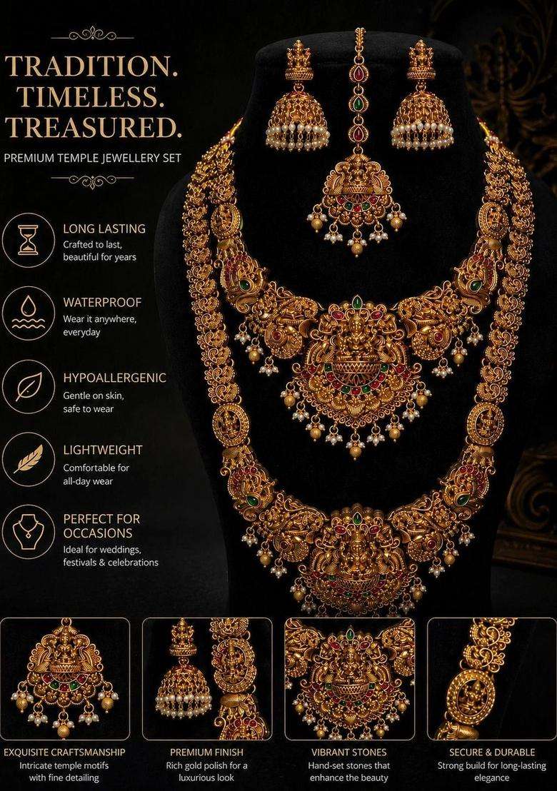Gold-Plated Temple Pendant and Earrings for Women | Traditional Temple Jewellery for Wedding & Festive Wear | Gift for Her - Indya
