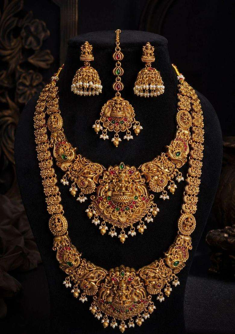 Gold-Plated Temple Pendant and Earrings for Women | Traditional Temple Jewellery for Wedding & Festive Wear | Gift for Her - Indya
