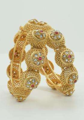 Set of 2 Rhodium-Plated Kundan Bangles for Women | Traditional Temple Jewellery for Wedding & Festive Wear | Gift for Her