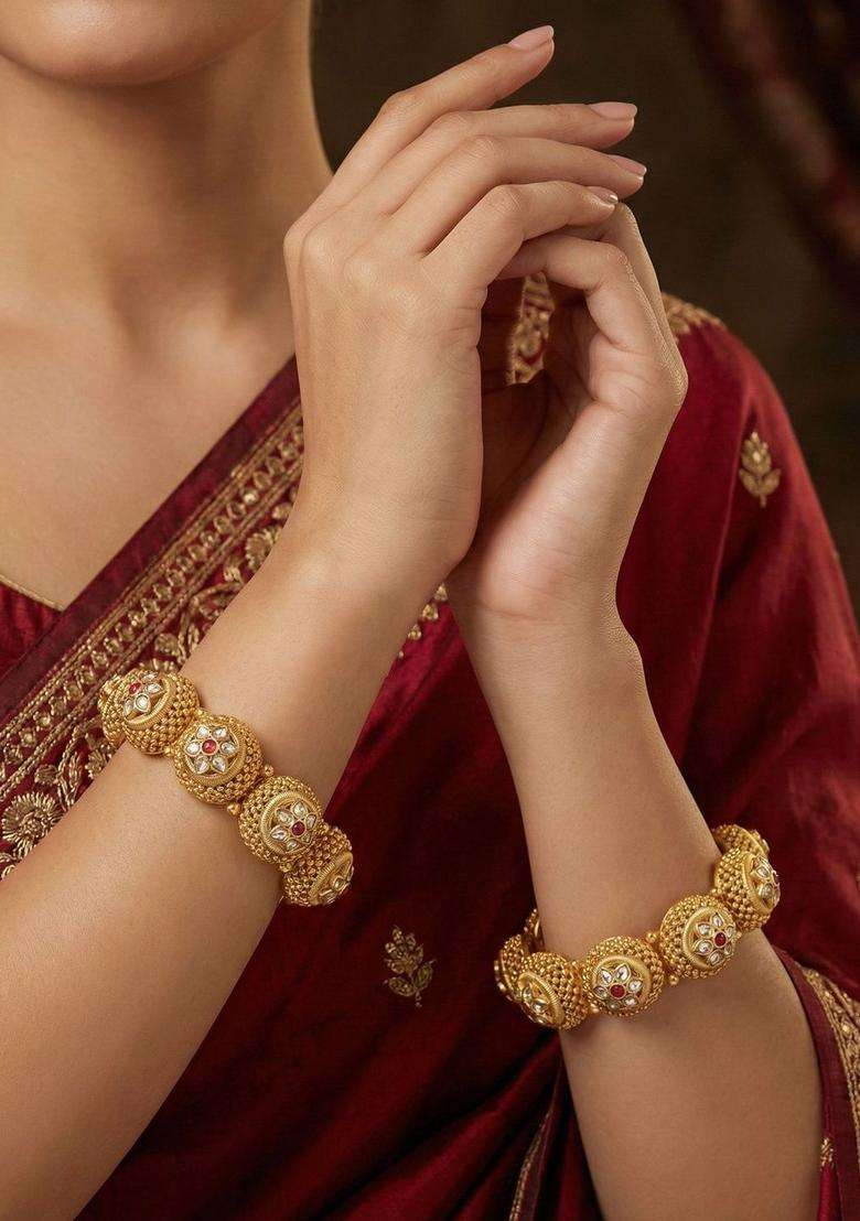 Set of 2 Rhodium-Plated Kundan Bangles for Women | Traditional Temple Jewellery for Wedding & Festive Wear | Gift for Her - Indya