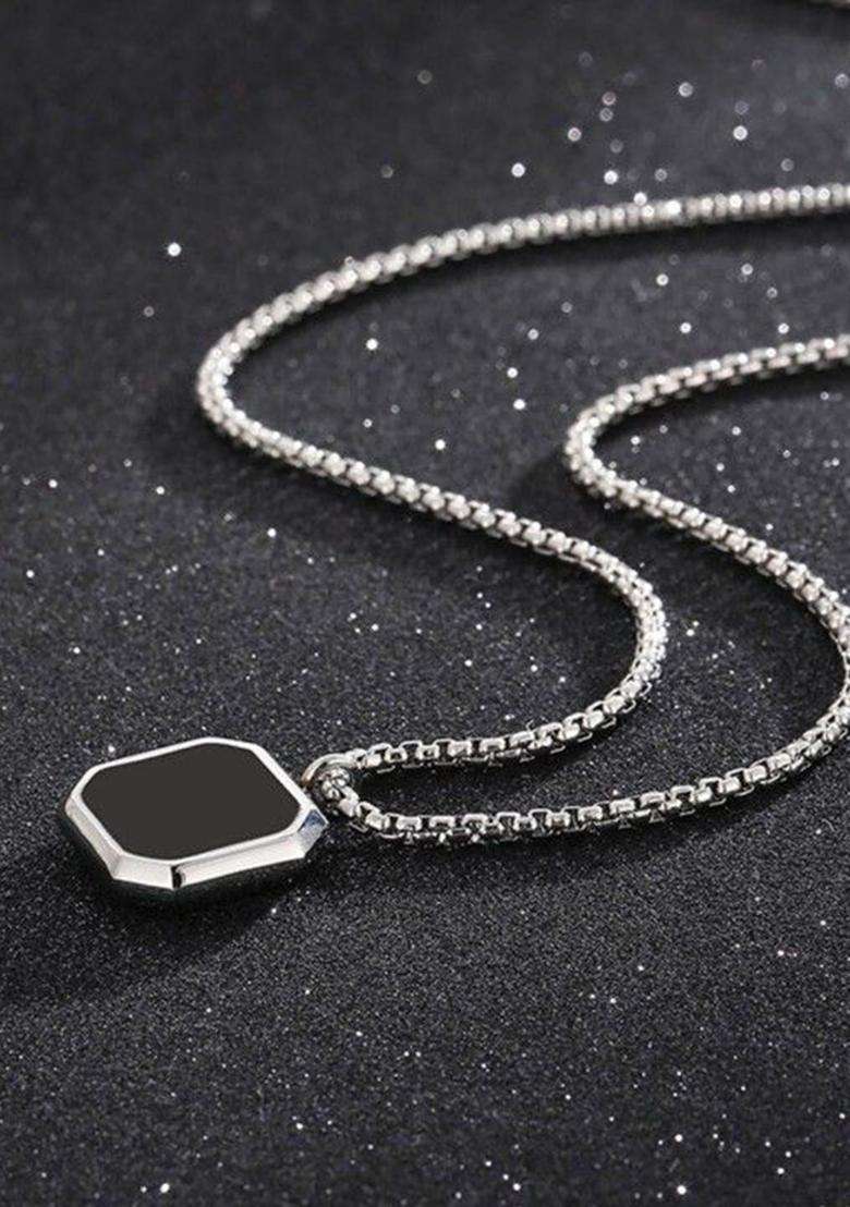 Silver-Plated Geometric Pendants with Chains for Men | Stylish Party & Everyday Wear | Gift for Him - Indya