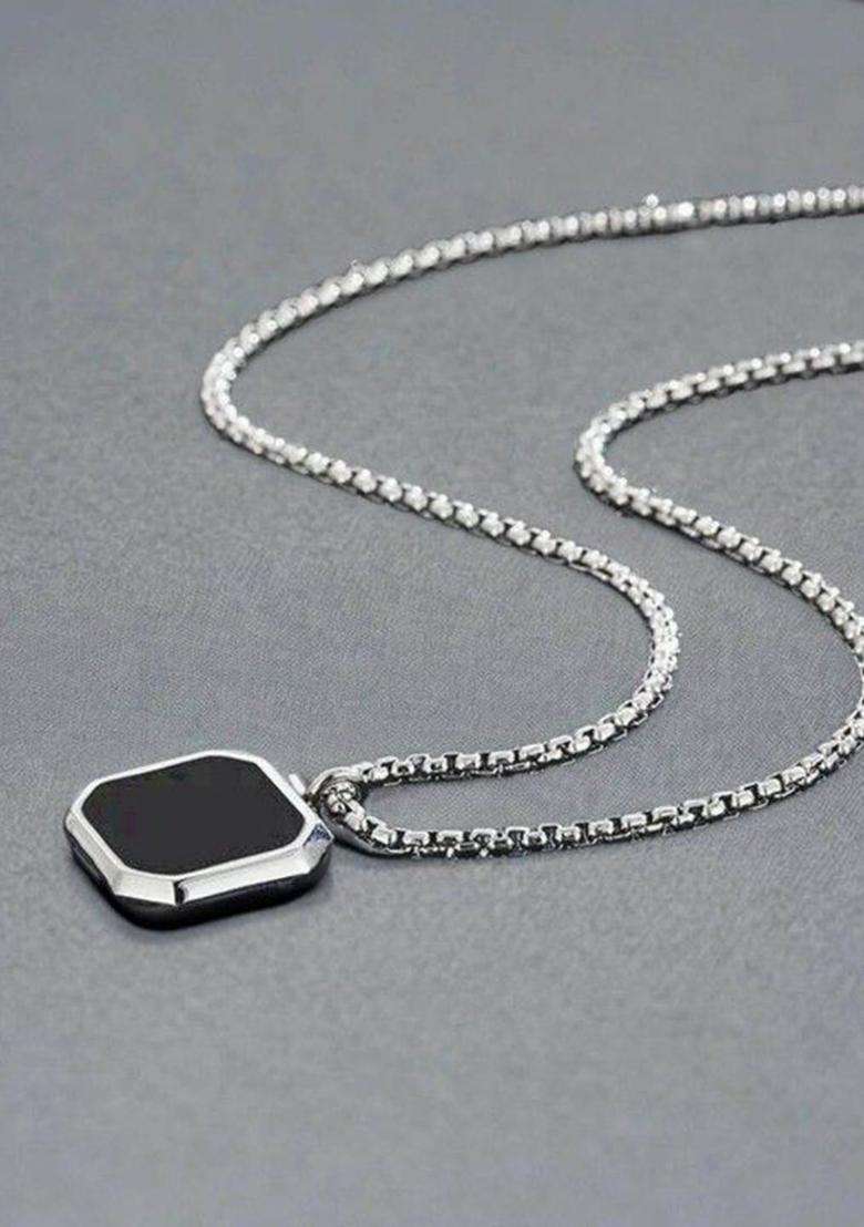 Silver-Plated Geometric Pendants with Chains for Men | Stylish Party & Everyday Wear | Gift for Him - Indya
