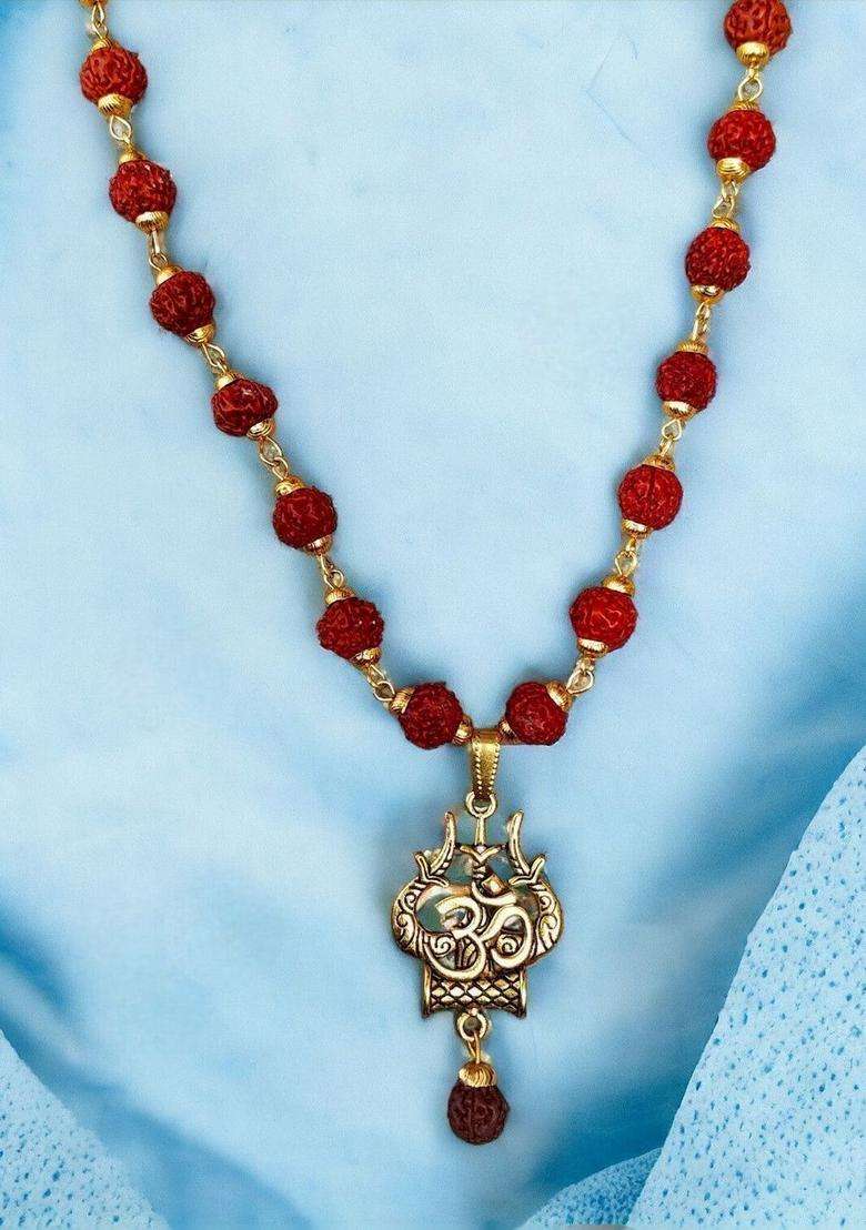 German Silver Rhodium-Plated Rudraksh Beaded Temple Statement Necklace for Men & Women | Traditional Temple Jewellery for Wedding & Festive Wear | Festive Gift - Indya