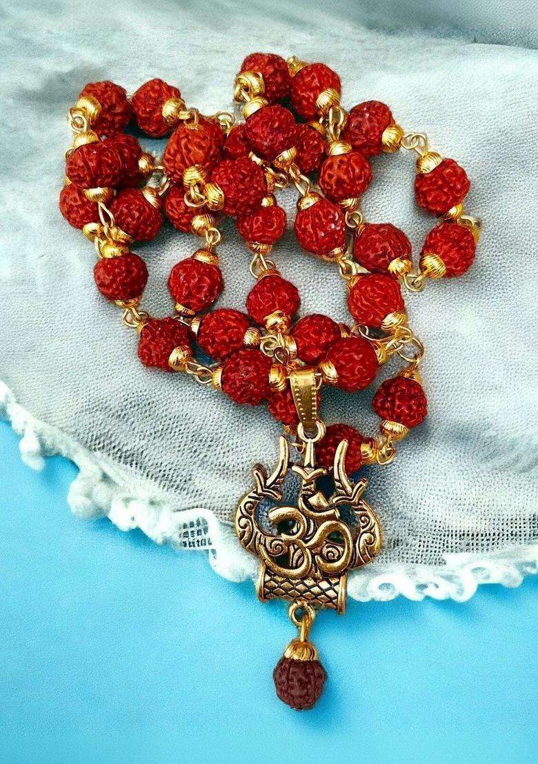 German Silver Rhodium-Plated Rudraksh Beaded Temple Statement Necklace for Men & Women | Traditional Temple Jewellery for Wedding & Festive Wear | Festive Gift - Indya