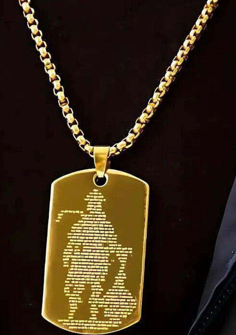 Stainless Steel Gold-Plated Geometric Shaped Temple Pendant with Chain for Men & Women | Traditional Temple Jewellery for Wedding & Festive Wear | Festive Gift - Indya