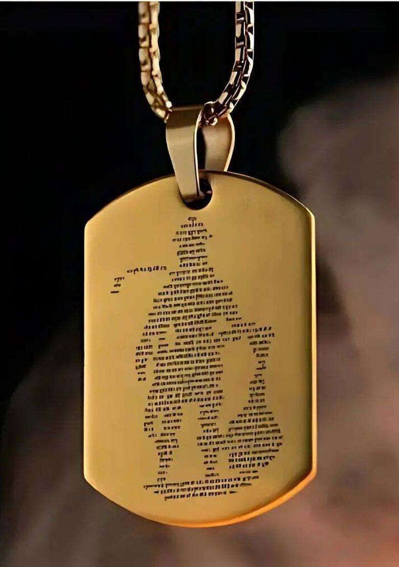 Stainless Steel Gold-Plated Geometric Shaped Temple Pendant with Chain for Men & Women | Traditional Temple Jewellery for Wedding & Festive Wear | Festive Gift - Indya