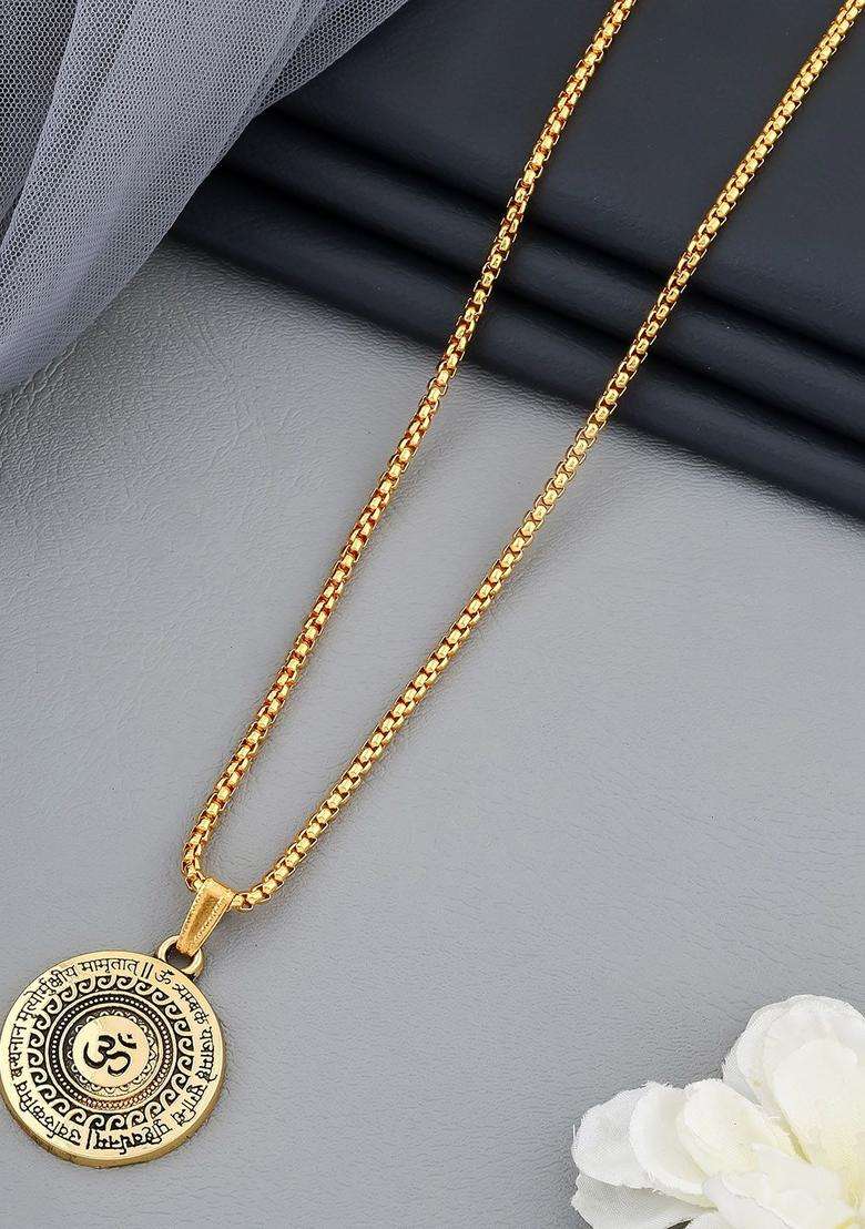 Stainless Steel Circular Shaped Pendants with Chain for Men & Women | Traditional Temple Jewellery for Wedding & Festive Wear | Festive Gift - Indya