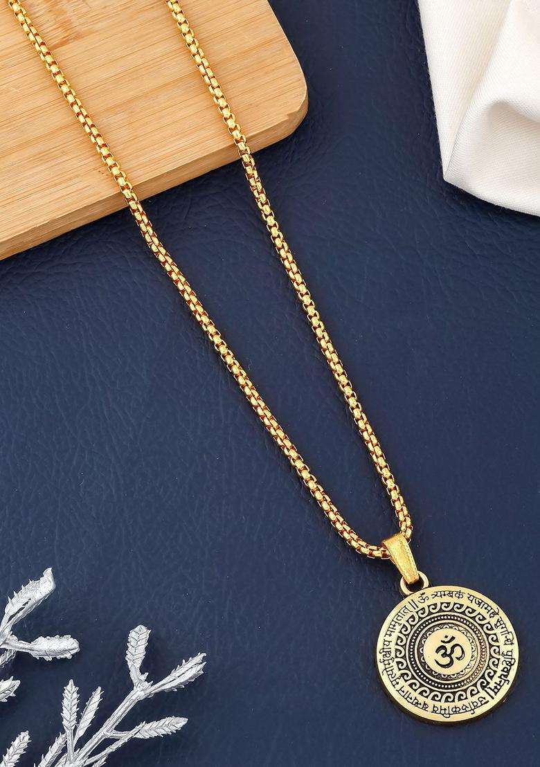 Stainless Steel Circular Shaped Pendants with Chain for Men & Women | Traditional Temple Jewellery for Wedding & Festive Wear | Festive Gift - Indya