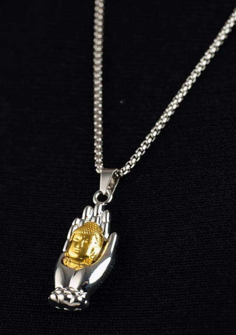 Stainless Steel Gold-Plated Quirky Shaped Temple Pendant with Chain for Men & Women | Traditional Temple Jewellery for Wedding & Festive Wear | Festive Gift - Indya