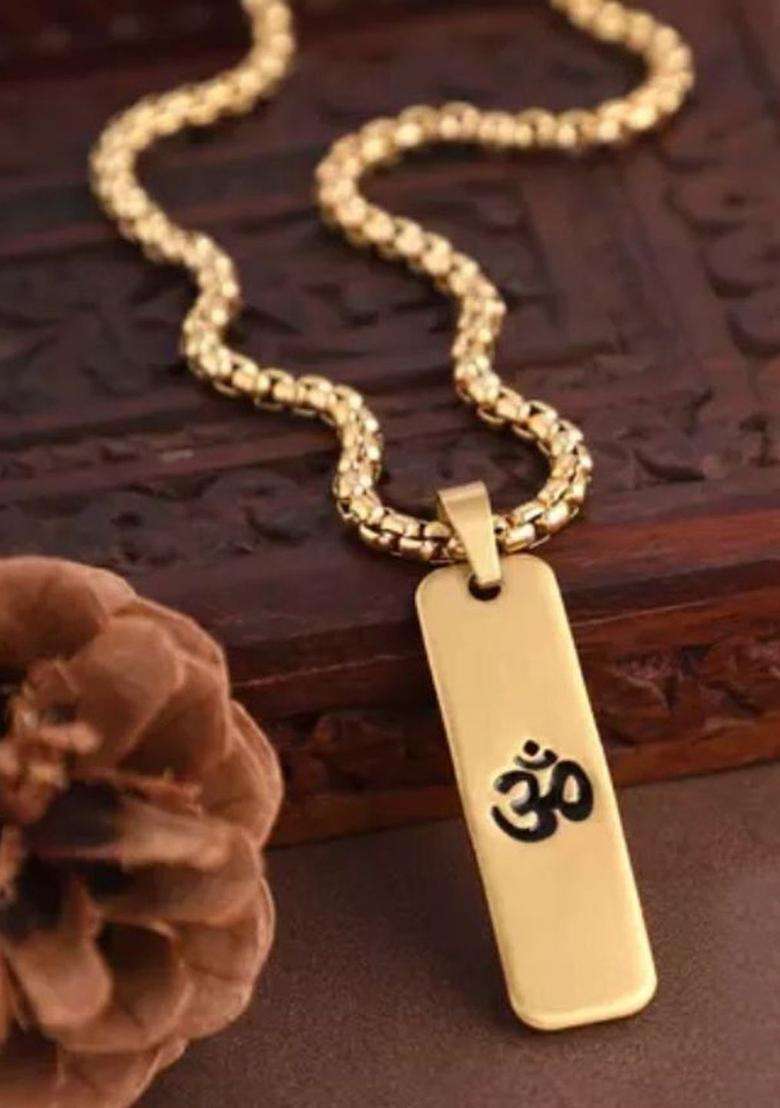 Stainless Steel Geometric Shaped Temple Pendant with Chain for Men & Women | Traditional Temple Jewellery for Wedding & Festive Wear | Festive Gift - Indya