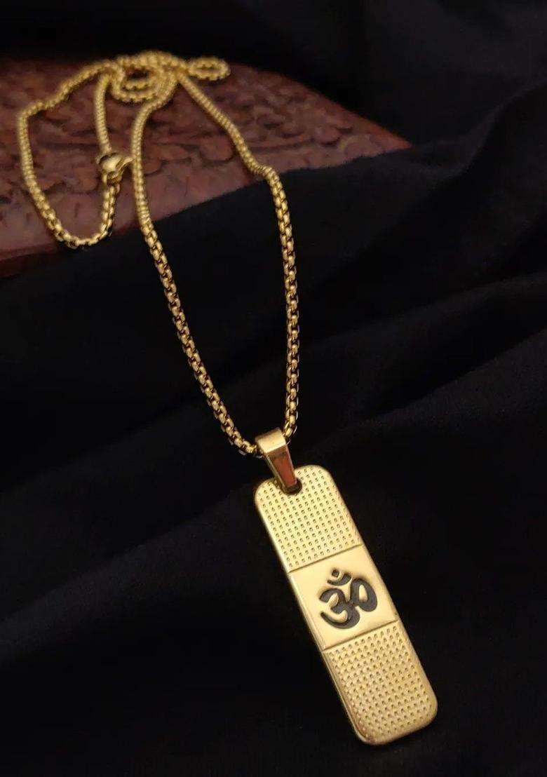 Stainless Steel Geometric Shaped Temple Pendant with Chain for Men & Women | Traditional Temple Jewellery for Wedding & Festive Wear | Festive Gift - Indya