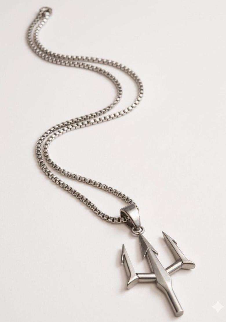 Stainless Steel Silver-Plated Quirky Shaped Temple Pendant with Chain for Men & Women | Traditional Temple Jewellery for Wedding & Festive Wear | Festive Gift - Indya