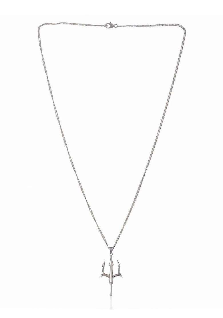 Stainless Steel Silver-Plated Quirky Shaped Temple Pendant with Chain for Men & Women | Traditional Temple Jewellery for Wedding & Festive Wear | Festive Gift - Indya