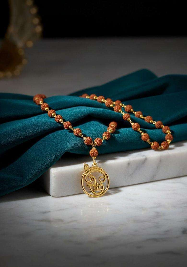 Rhodium-Plated Rudraksh Beaded Statement Necklace for Men & Women | Traditional Temple Jewellery for Wedding & Festive Wear | Festive Gift - Indya