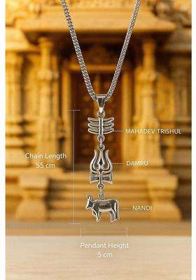 Silver-Plated Geometric Pendants with Chains for Men & Women | Traditional Temple Jewellery for Wedding & Festive Wear | Festive Gift