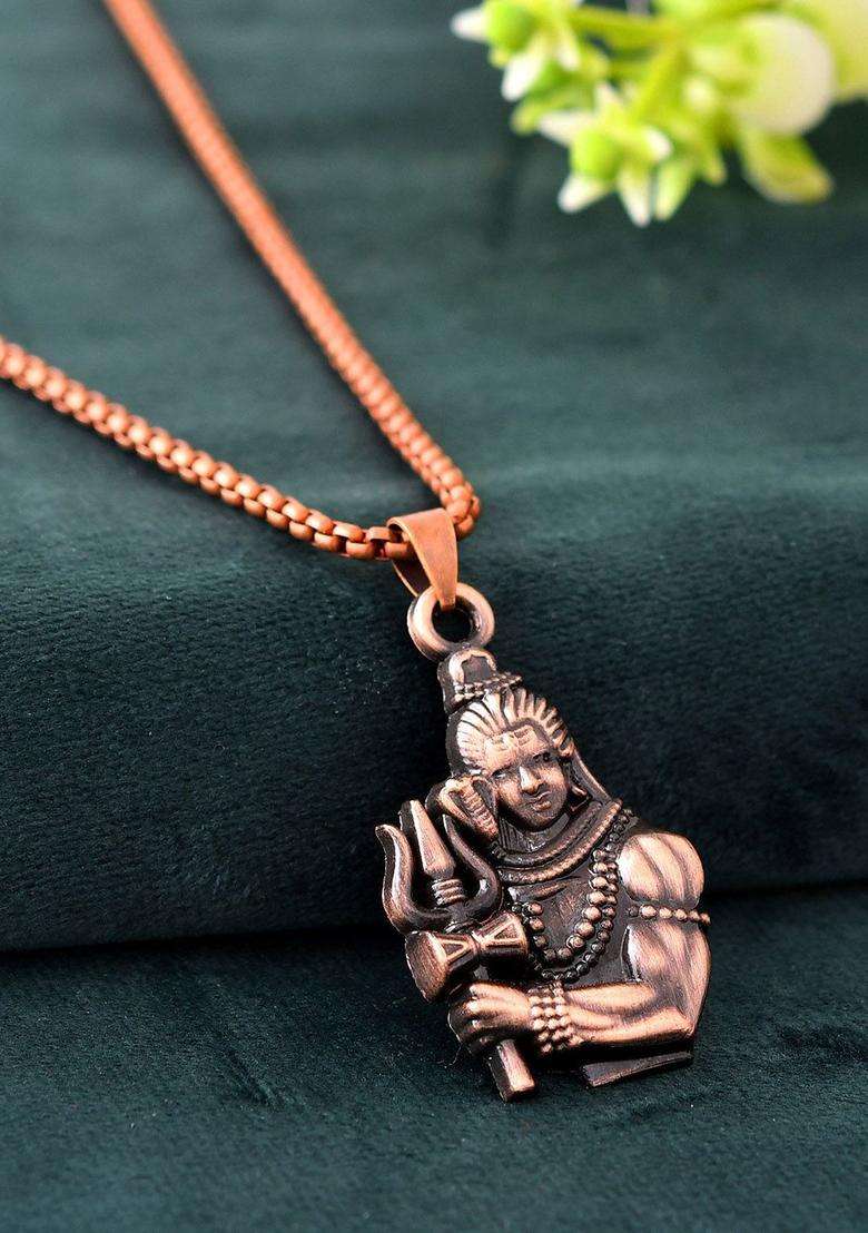 Stainless Steel Copper-Plated Contemporary Pendant with Chain for Men & Women | Traditional Temple Jewellery for Wedding & Festive Wear | Festive Gift - Indya