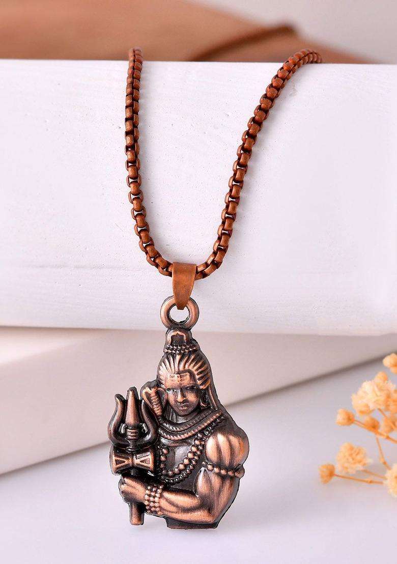 Stainless Steel Copper-Plated Contemporary Pendant with Chain for Men & Women | Traditional Temple Jewellery for Wedding & Festive Wear | Festive Gift - Indya