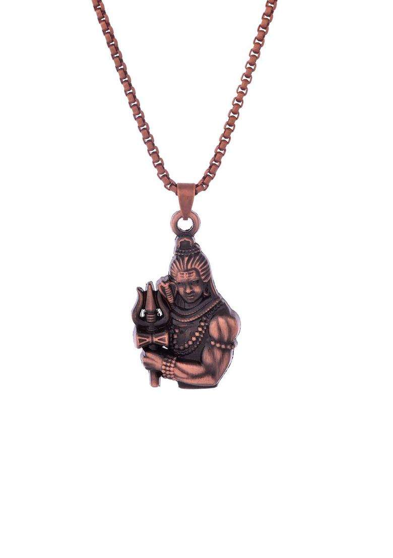 Stainless Steel Copper-Plated Contemporary Pendant with Chain for Men & Women | Traditional Temple Jewellery for Wedding & Festive Wear | Festive Gift - Indya