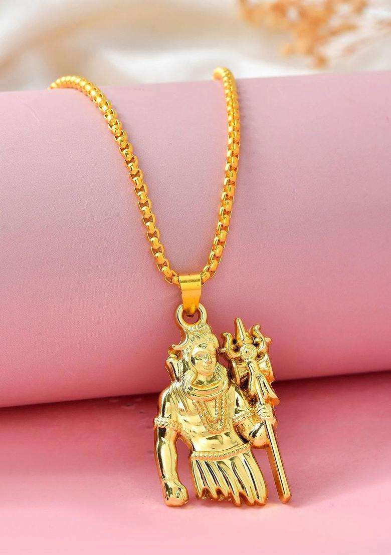 Stainless Steel Shiv Ji Pendant with Chain for Men & Women | Traditional Temple Jewellery for Wedding & Festive Wear | Festive Gift - Indya